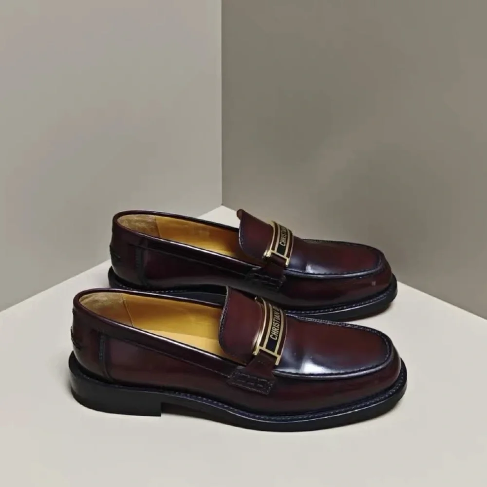 Authentic Dior Burgundy Loafers with Gold Accent - Picture 4 of 6